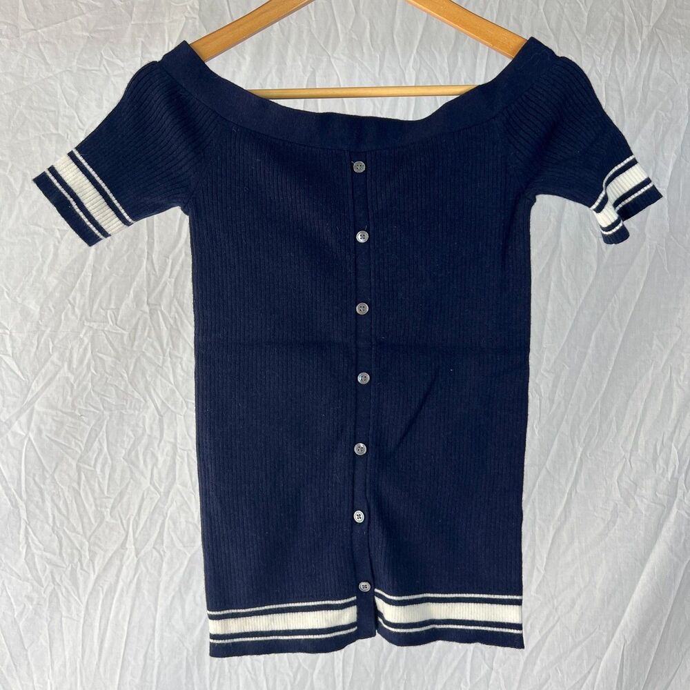 Frame Off Shoulder Summer Navy Short Sleeve Sweater Womens Small